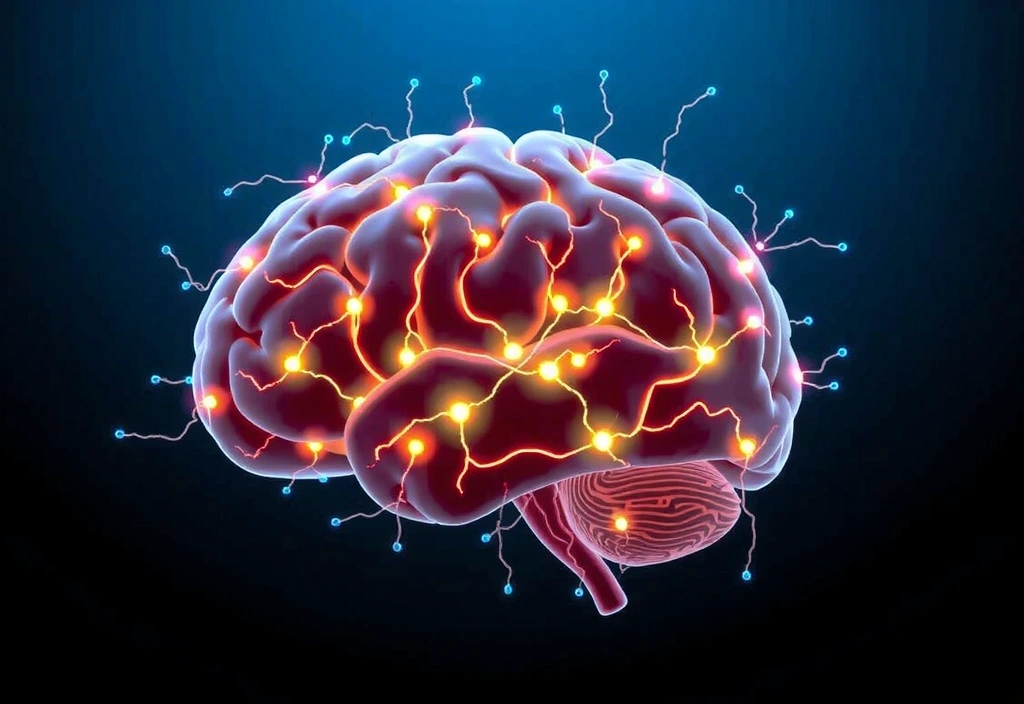 Cerebro brillante y conectado, con vías neuronales activas, representando la salud cognitiva.