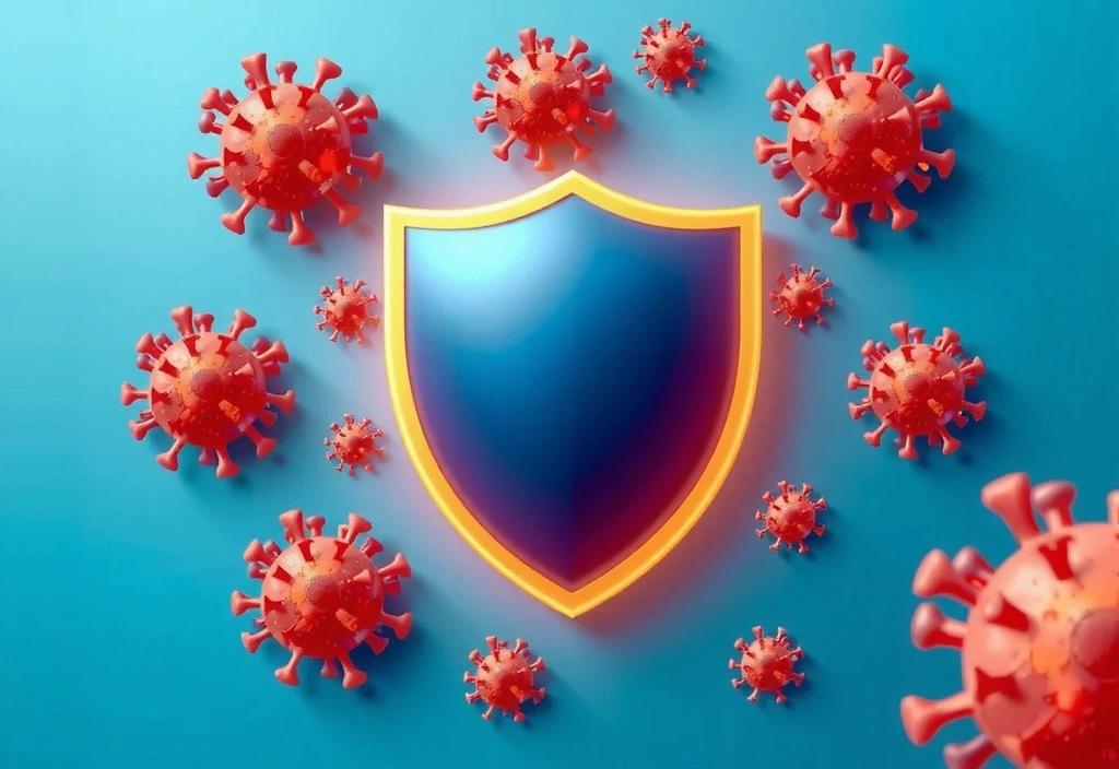 Ilustración de un escudo protector simbolizando un sistema inmune fuerte gracias a las vitaminas.