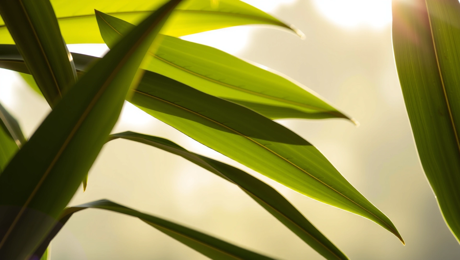 Fondo abstracto de hojas verdes y luz solar.