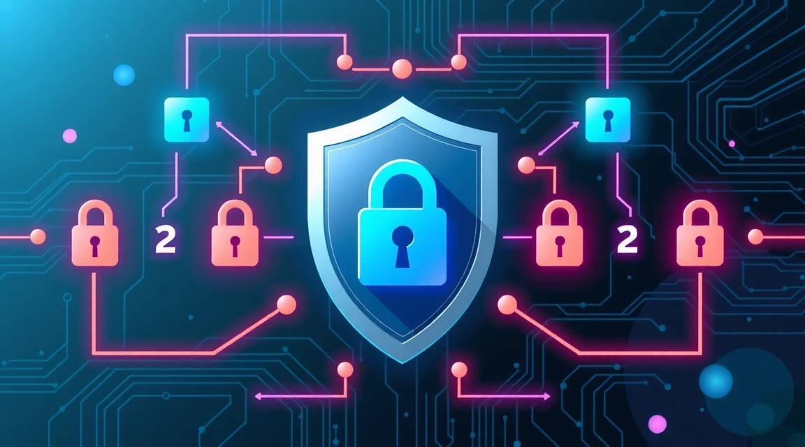 Ilustración de un candado digital y múltiples capas de seguridad, representando la protección robusta de datos en línea.