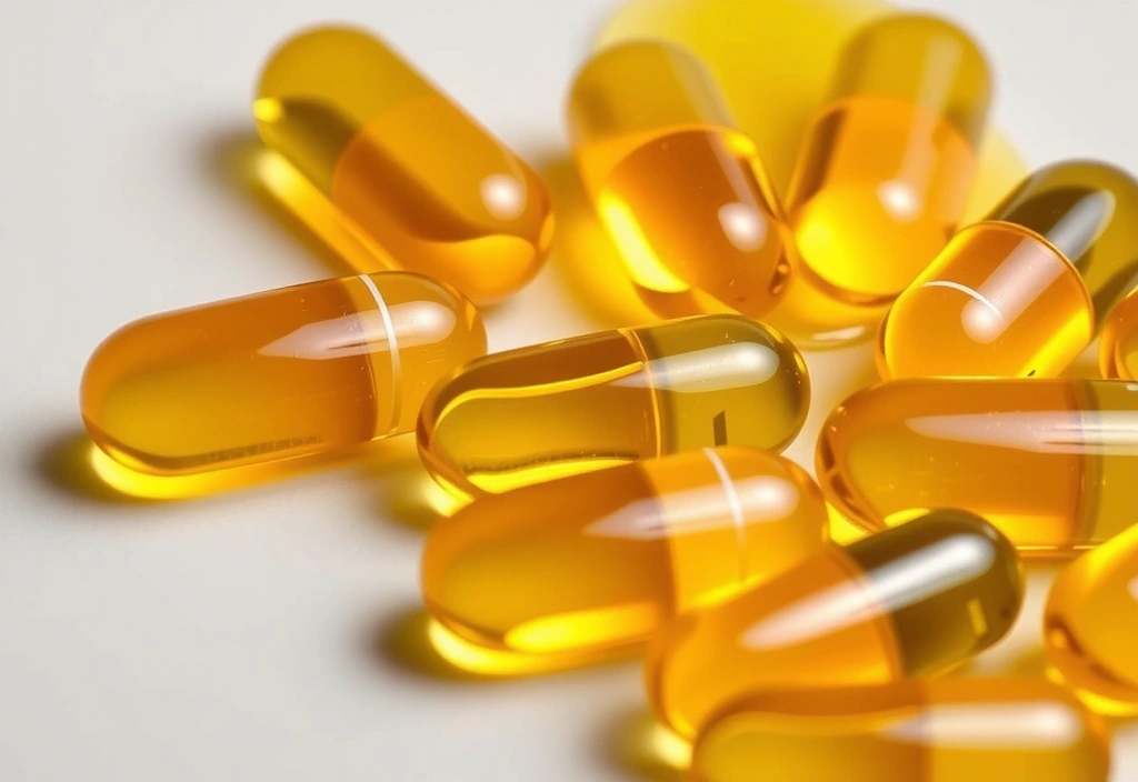 Cápsulas de Omega-3 sobre una hoja de salmón