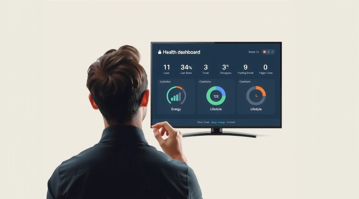 Persona pensativa evaluando sus opciones de salud frente a un gráfico de energía.