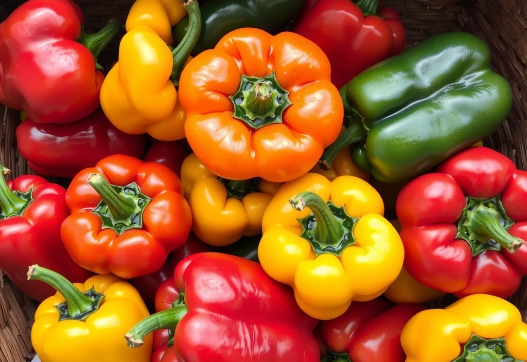 Pimientos rojos y verdes frescos